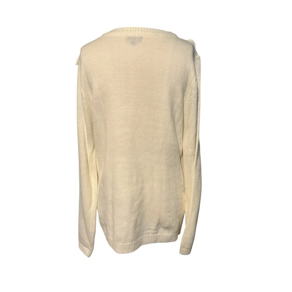 Cream Fringe Knit Sweater Women's Large Boho Western Pullover Top Long‎ Layering